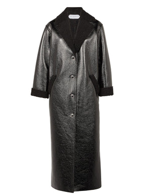 ACHAB - Manteau long col tailleur en vinyle et inspiration shearling Noir Manteau Fête Impériale