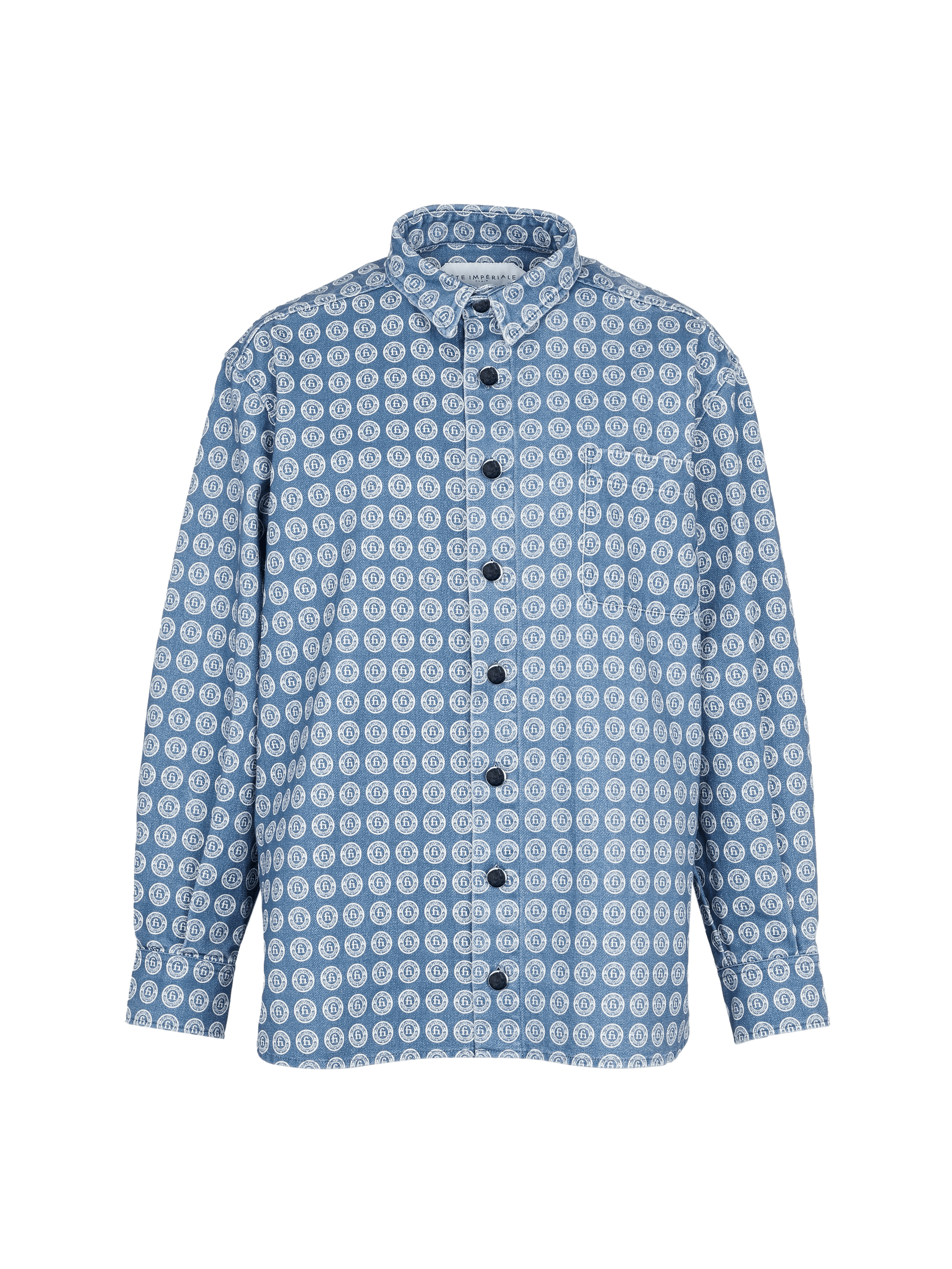 AGENOR - Chemise oversize en toile de coton bleu imprimé blason blanc Chemise Fête Impériale