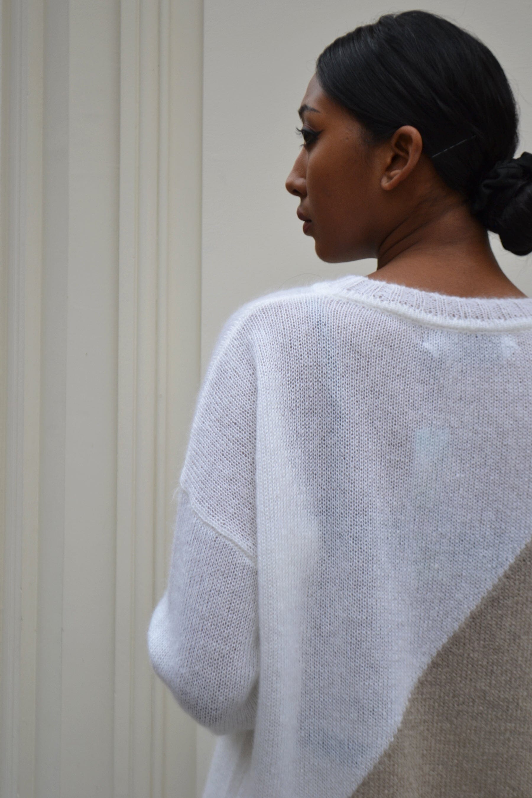 ANA - Pull en mohair bicolore Café et Ecru Pull Fête Impériale