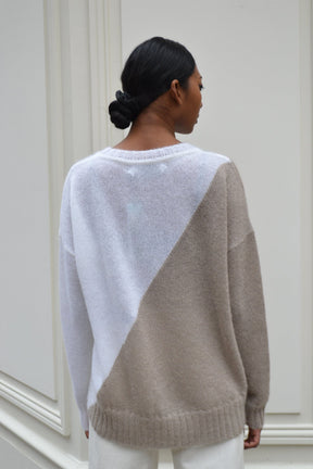 ANA - Pull en mohair bicolore Café et Ecru Pull Fête Impériale