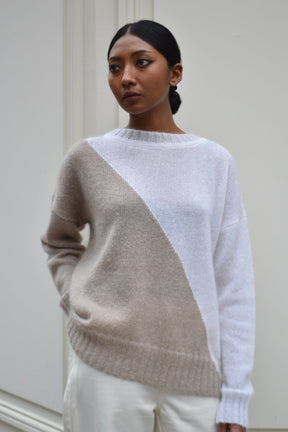 ANA - Pull en mohair bicolore Café et Ecru Pull Fête Impériale