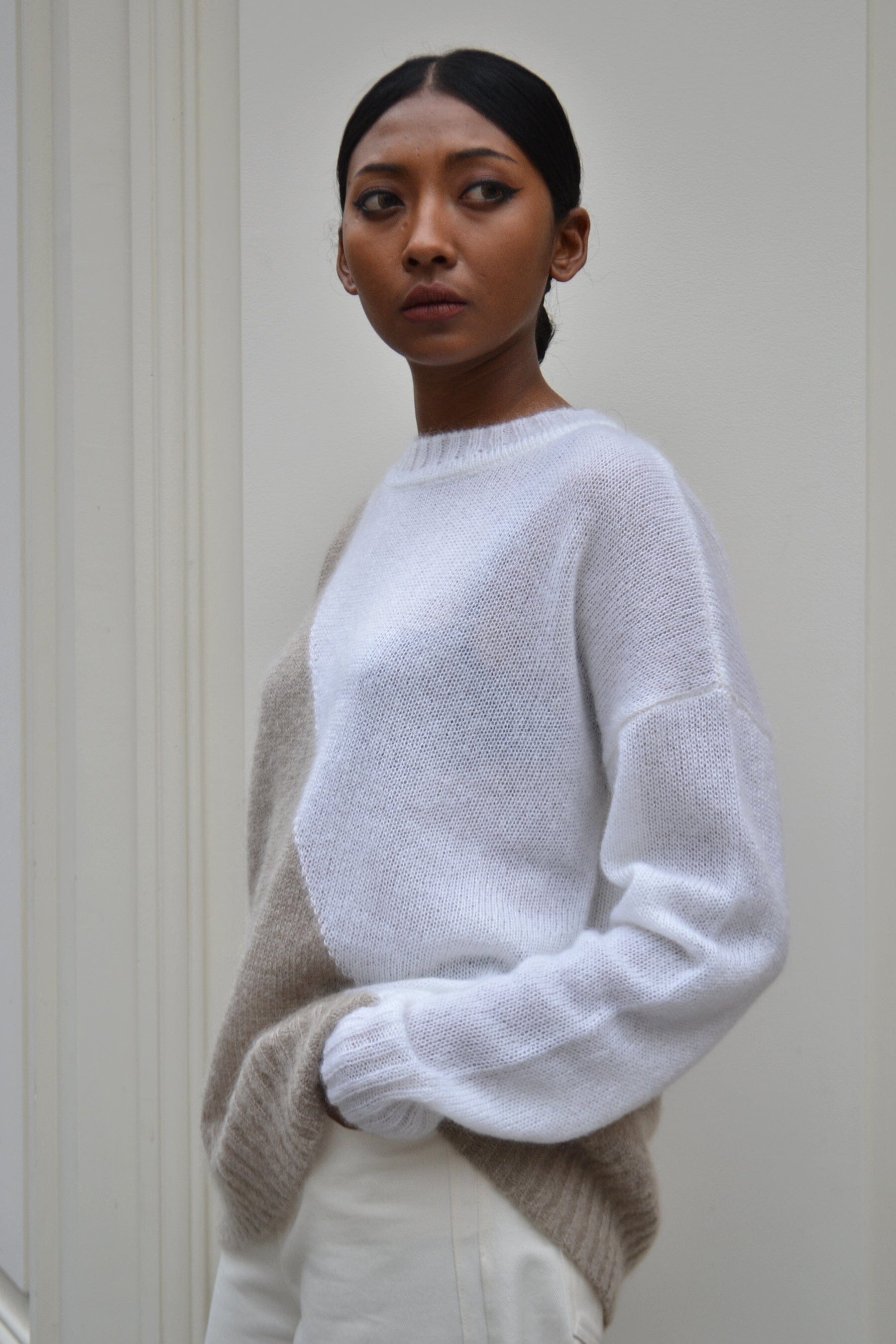 ANA - Pull en mohair bicolore Café et Ecru Pull Fête Impériale