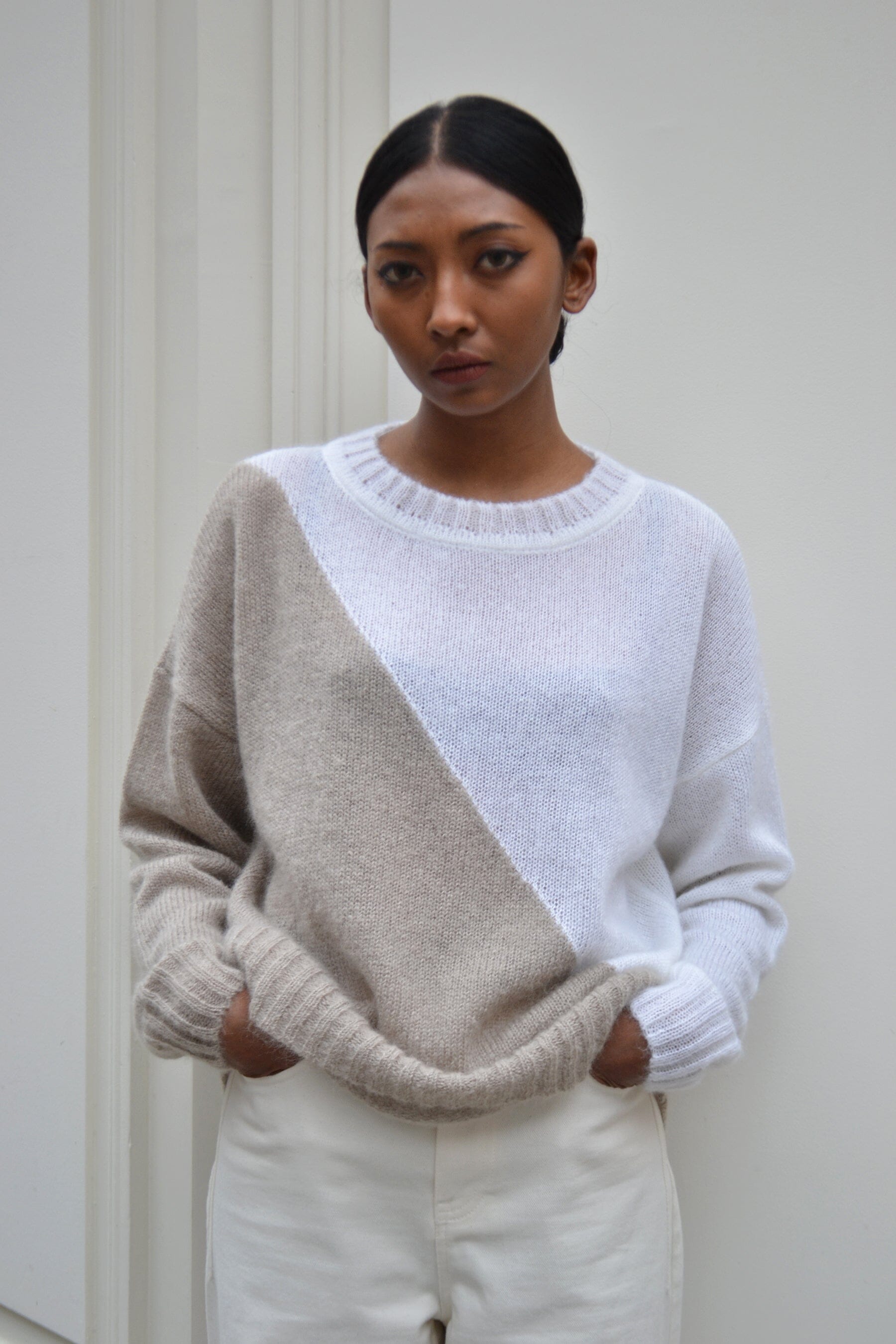 ANA - Pull en mohair bicolore Café et Ecru Pull Fête Impériale