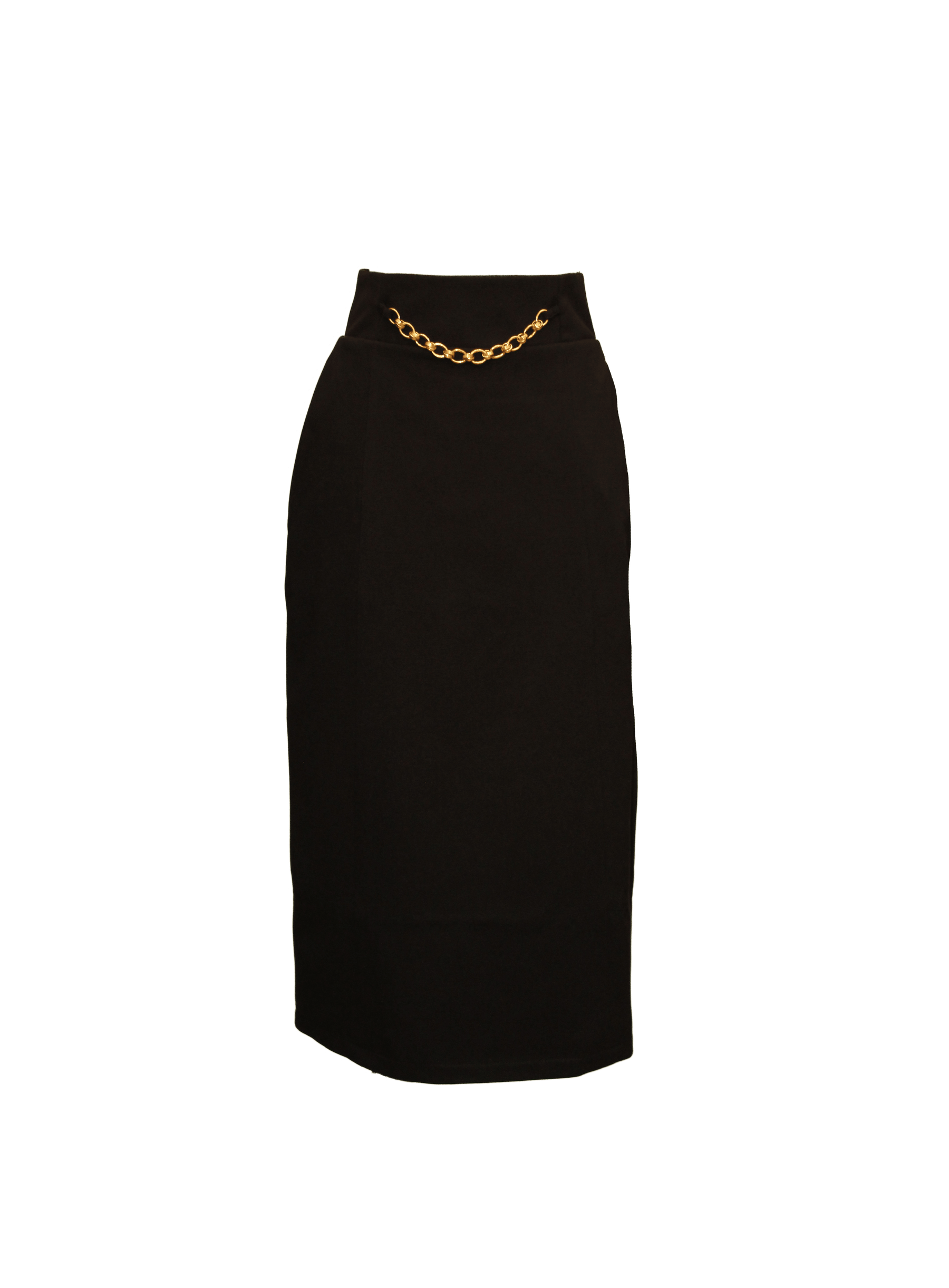 BASTIA - Jupe midi taille haute et chainette dorée en jersey noir Jupe Fête Impériale