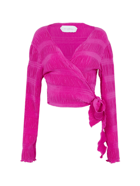 BONIFACIO - Blouse cache-cœur nouée plissé fuchsia Blouse Fête Impériale