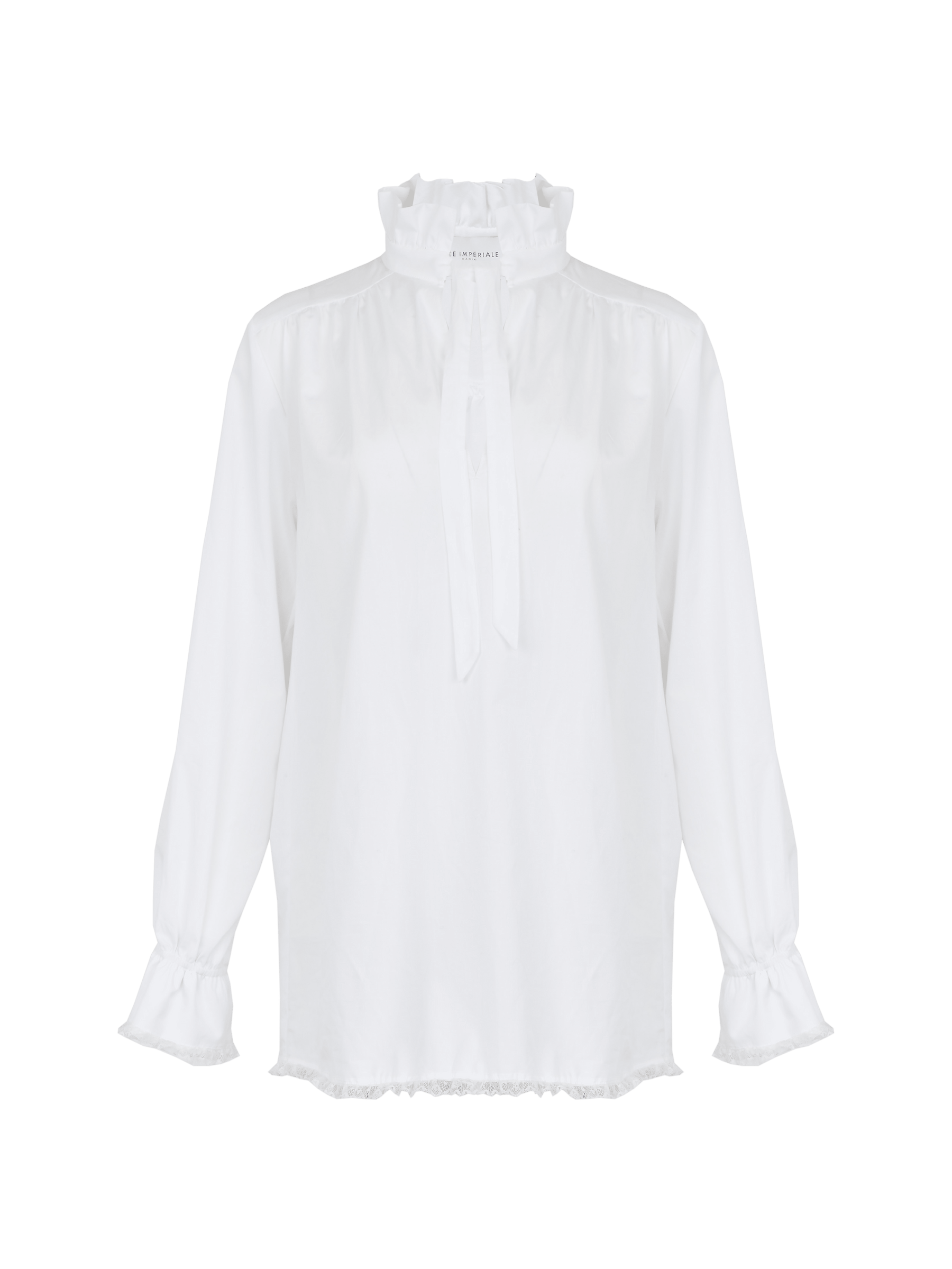 CASTIGLIONE - Chemise col montant noué poignets serrés en coton Castiglia Blanc Chemise Fête Impériale