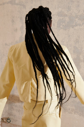 DEA - Veste blazer cropped en cuir recyclé jaune Blazer Fête Impériale