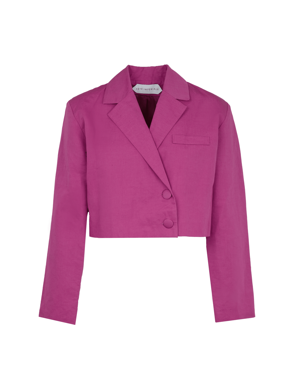 DEA - Veste blazer cropped en lin et coton fuchsia Blazer Fête Impériale