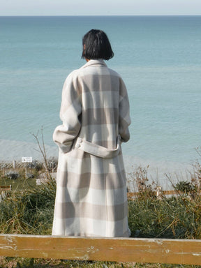 EBONY - Manteau long oversized col fourreau en laine vierge à carreaux Manteau Fête Impériale