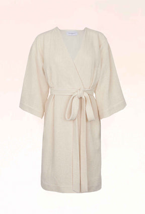 FAYE - Robe courte kimono manches 3/4 en maille de dentelle Ecru Robe Fête Impériale