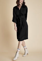FAYE - Robe courte kimono manches 3/4 en satin Noir Robe Fête Impériale