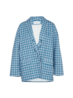 FERAUD - Blazer en toile de coton bleu imprimé blason blanc Veste Fête Impériale