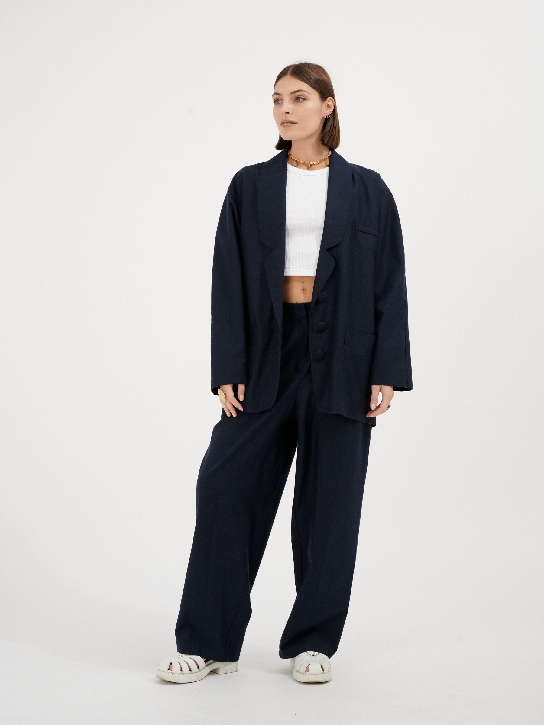 FERAUD - Blazer en twill de laine et coton navy Veste Fête Impériale