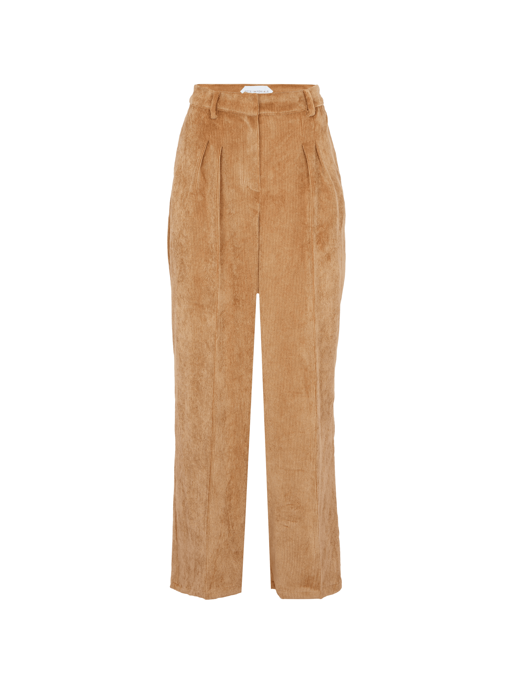 GILBERT - Pantalon taille haute à pinces en velours côtelé beige Pantalon Fête Impériale