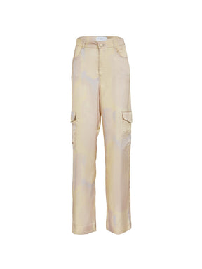 HEALY - Pantalon cargo en satin de viscose imprimé Tie & Dye Jaune Pantalon Fête Impériale