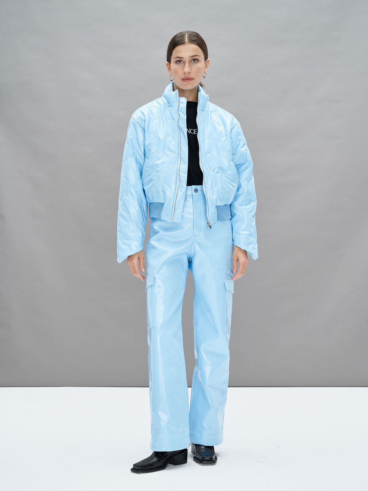 HEALY - Pantalon cargo en vinyle Bleu Pantalon Fête Impériale
