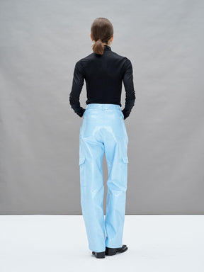 HEALY - Pantalon cargo en vinyle Bleu Pantalon Fête Impériale
