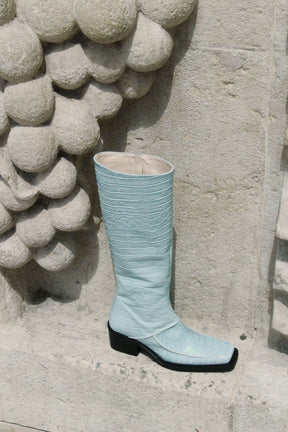 ISERAN - Bottes hautes talon et bout carré en cuir effet croco Bleu Chaussures Fête Impériale