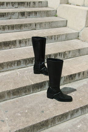 ISERAN - Bottes hautes talon et bout carré en cuir effet croco Noir Chaussures Fête Impériale