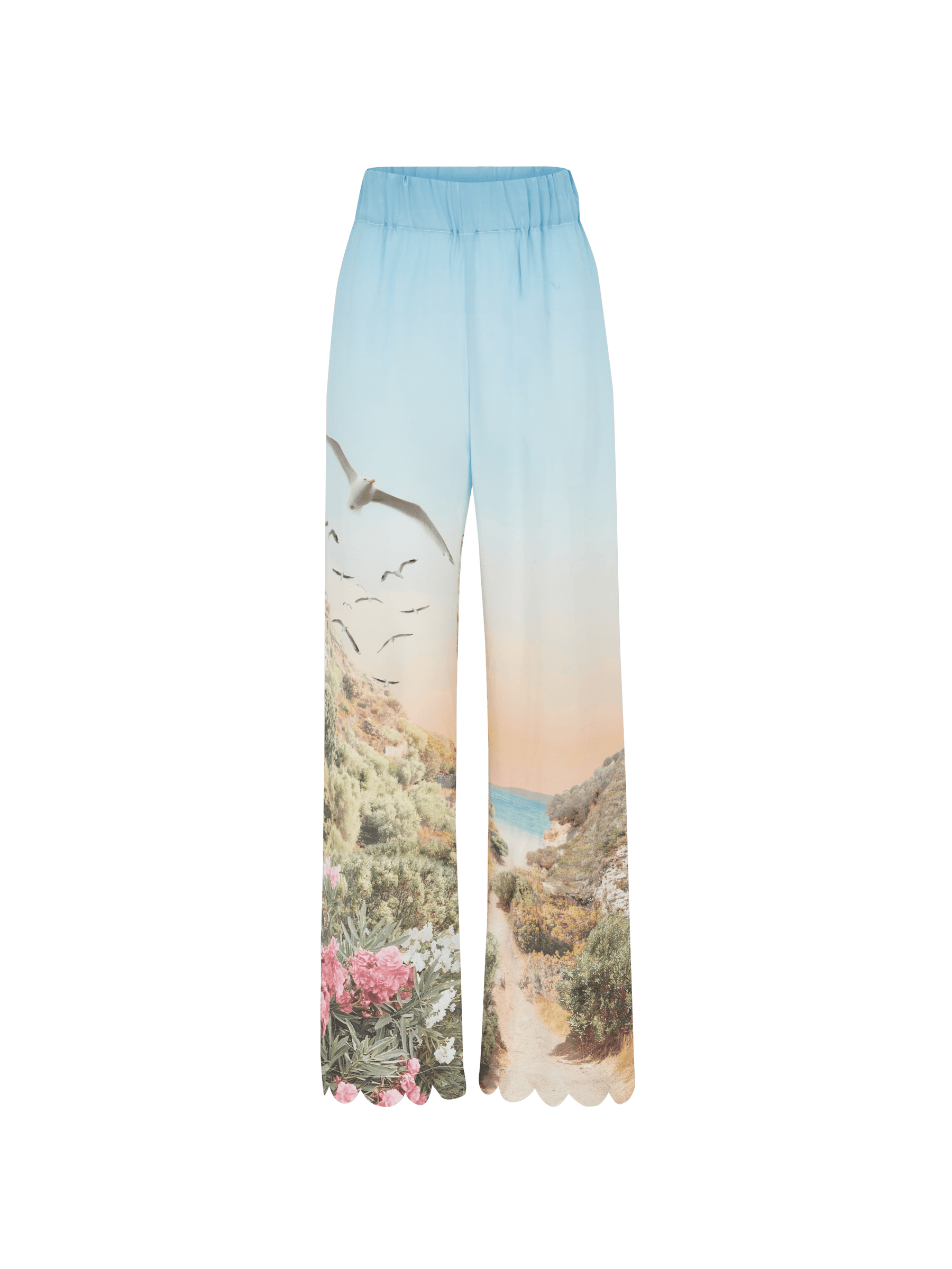 KEA - Pantalon ample taille haute bas pétale crêpe de soie imprimé Grand Corsica Pantalon Fête Impériale
