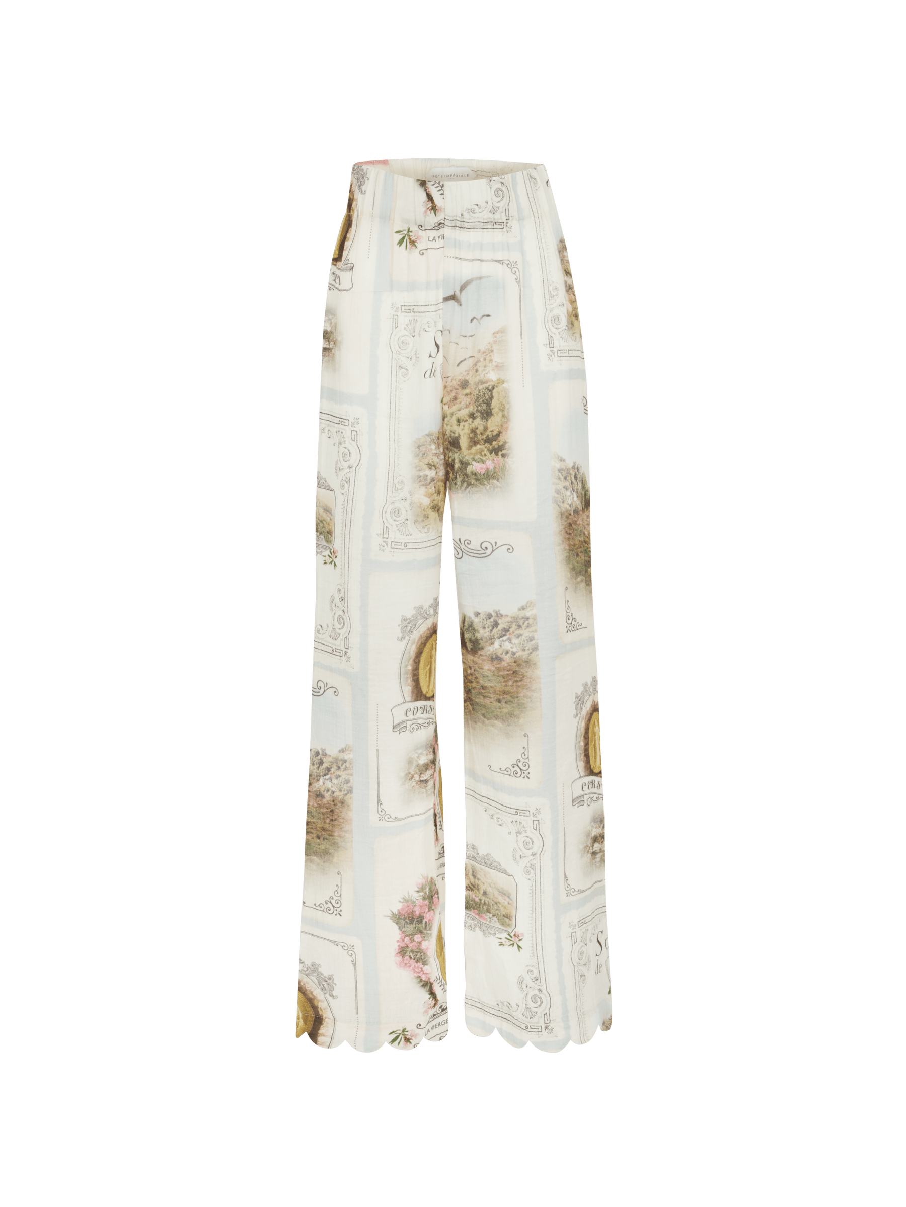KEA - Pantalon ample taille haute bas pétale en coton imprimé Cartes Pantalon Fête Impériale