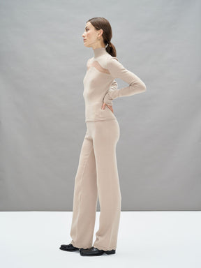 KEA - Pantalon ample taille haute bas pétale en laine mérinos Oeko Tex Beige Pantalon Fête Impériale