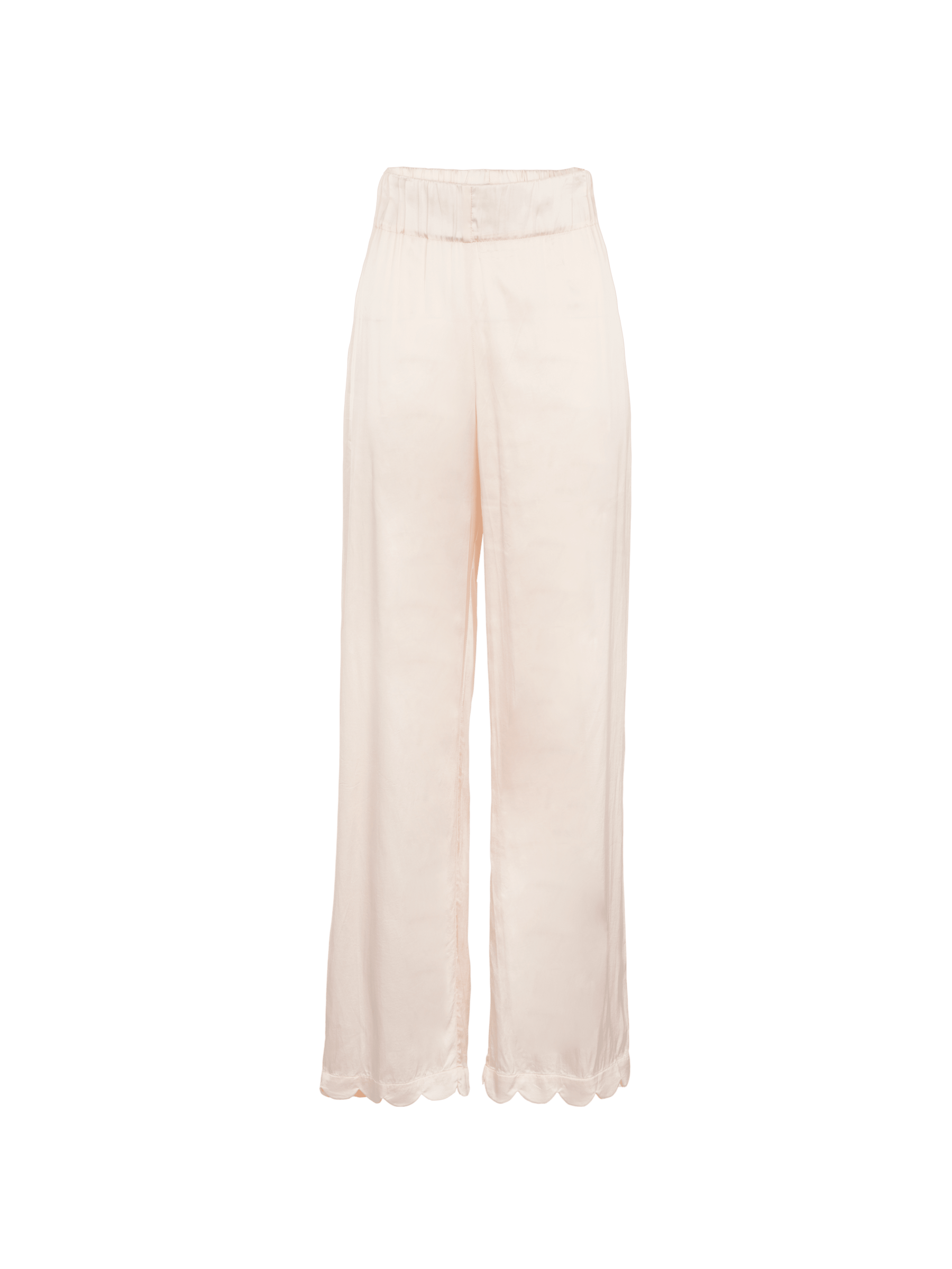KEA - Pantalon ample taille haute bas pétale satin amandine rose pâle Pantalon Fête Impériale