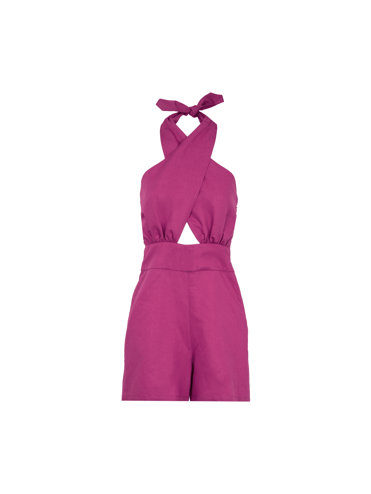 LERIA - Combishort taille haute ajourée top croisé noué en lin et coton fuchsia Combishort Fête Impériale