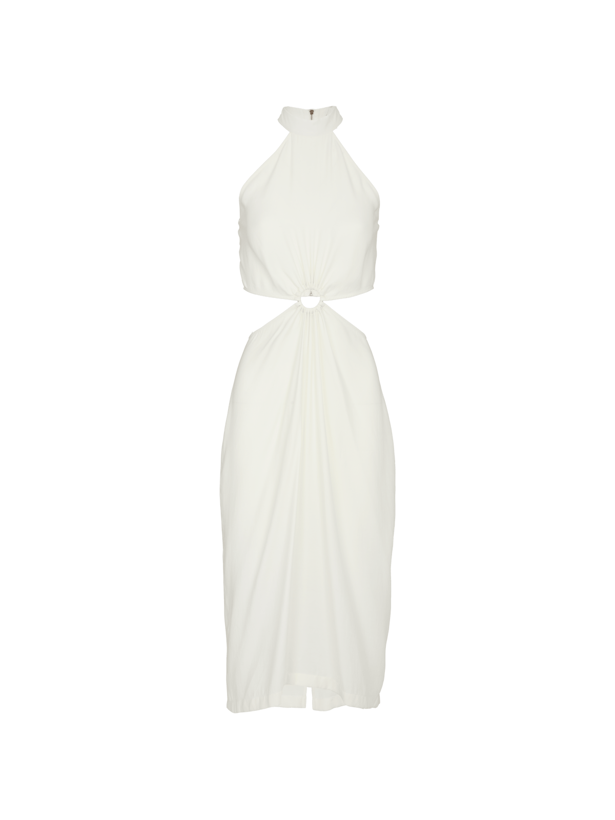 MARGUERITE - Robe midi ajourée à la taille col montant épaules nues en cupro Blanc Robe Fête Impériale