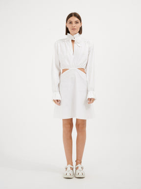 MATTEA - Robe courte ajourée col froncé et manches longues volantées coton blanc Robe Fête Impériale