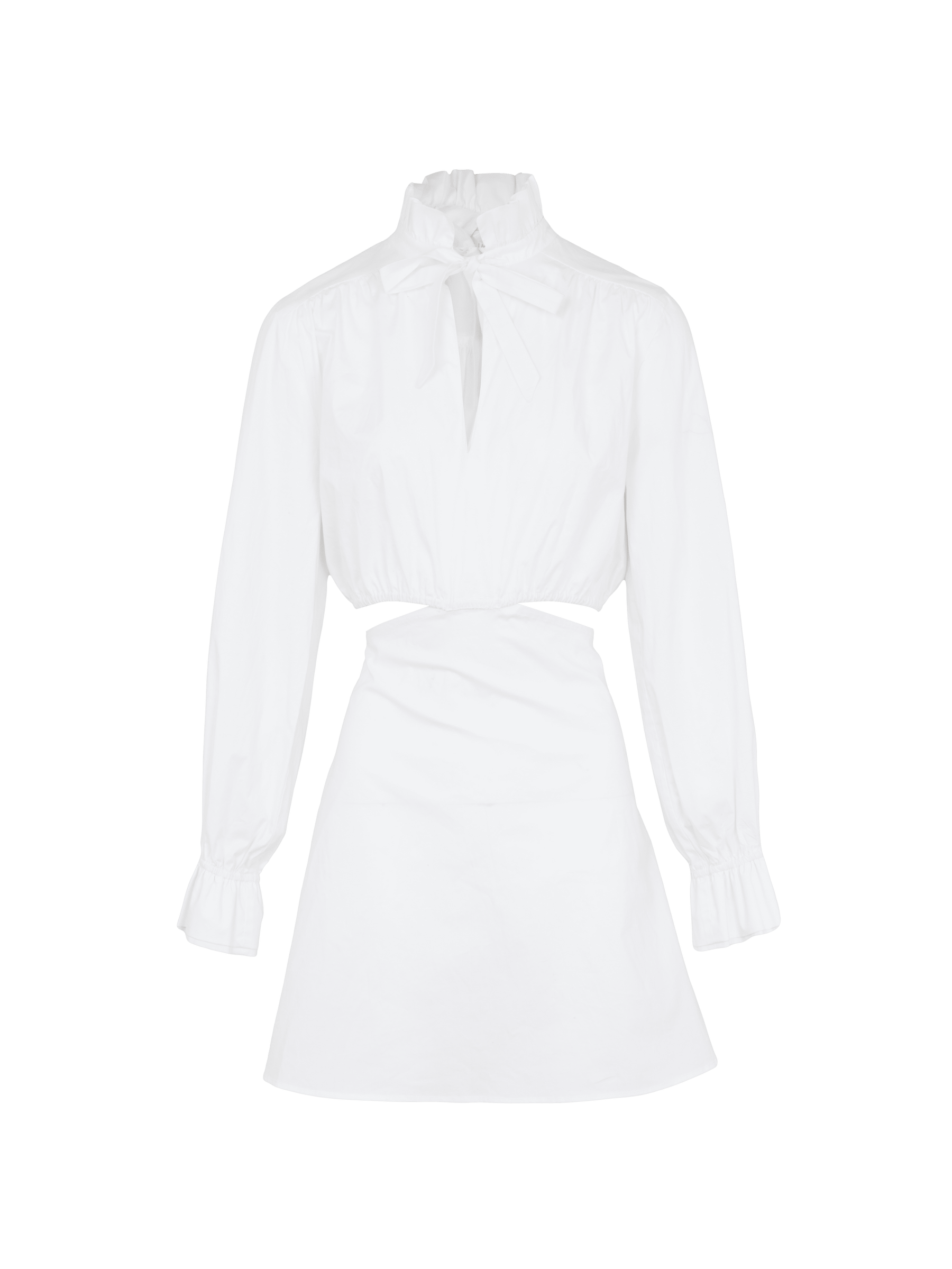 MATTEA - Robe courte ajourée col froncé et manches longues volantées coton blanc Robe Fête Impériale