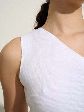 OUREA - Robe asymétrique taille ajourée en jersey piqué de coton organique Blanc Robe Fête Impériale