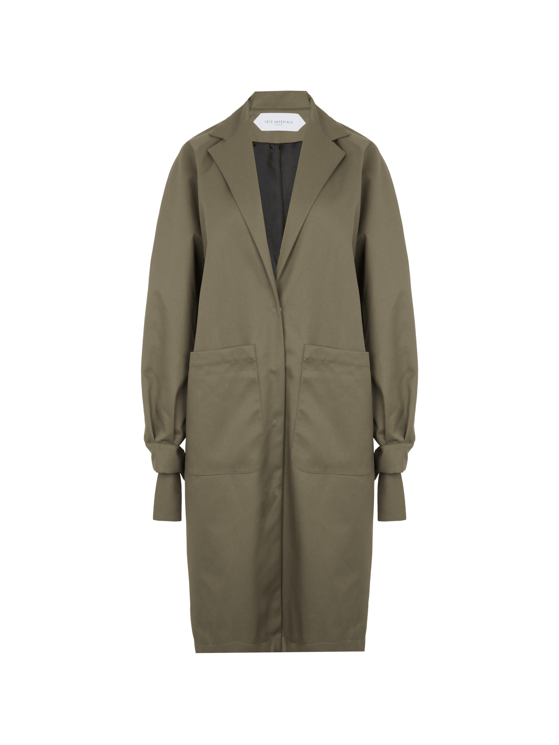 RINGO - Trenchcoat oversize poignets noués en gabardine Kaki Trenchcoat Fête Impériale