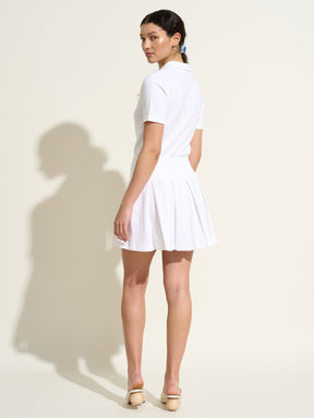 STEFFIE - Mini jupe plissée style tennis brodée en jersey piqué de coton organique Blanc Jupe Fête Impériale