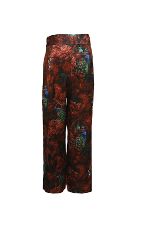 ULYSSE - Pantalon taille haute à plis en satin de viscose imprimé Appolonie Rouge Pantalon Fête Impériale