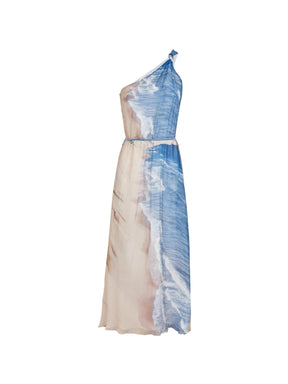 VESTALE - Robe longue bretelle asymétrique nouée en mousseline de soie imprimé Pelican Bay Robe Fête Impériale