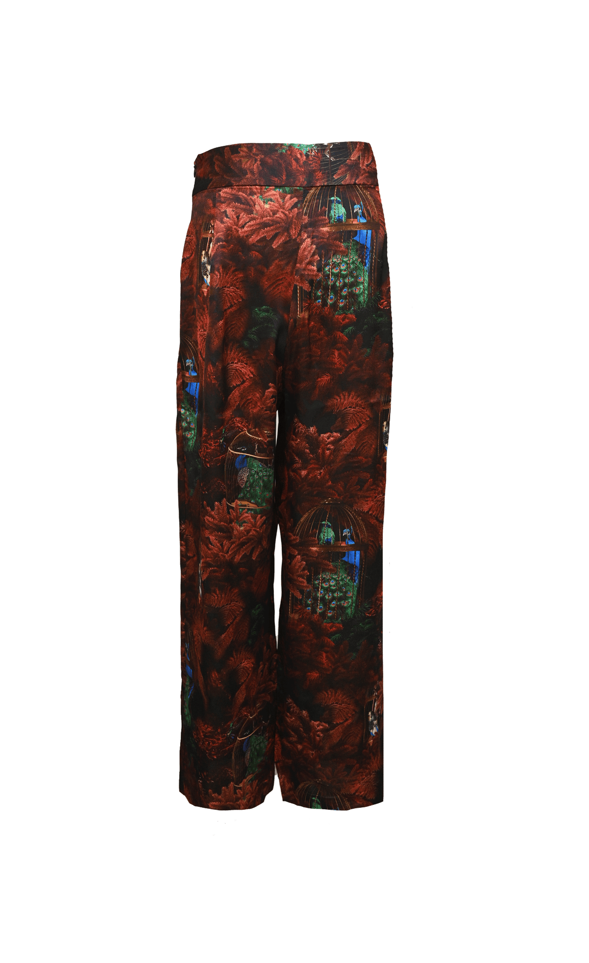 ULYSSE - Pantalon taille haute à plis en satin de viscose imprimé Appolonie Rouge